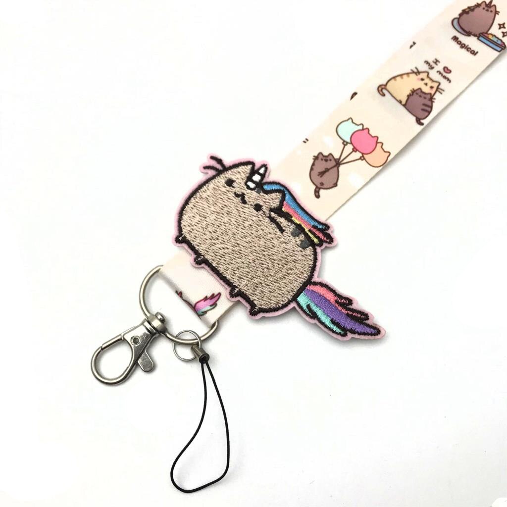 ER1452 Kawaii Kat Lanyard Met Doek Sticker Schilderij Kunst Sleutelhanger Lanyard Neck Strap Voor Telefoon Keys Id Card lanyards