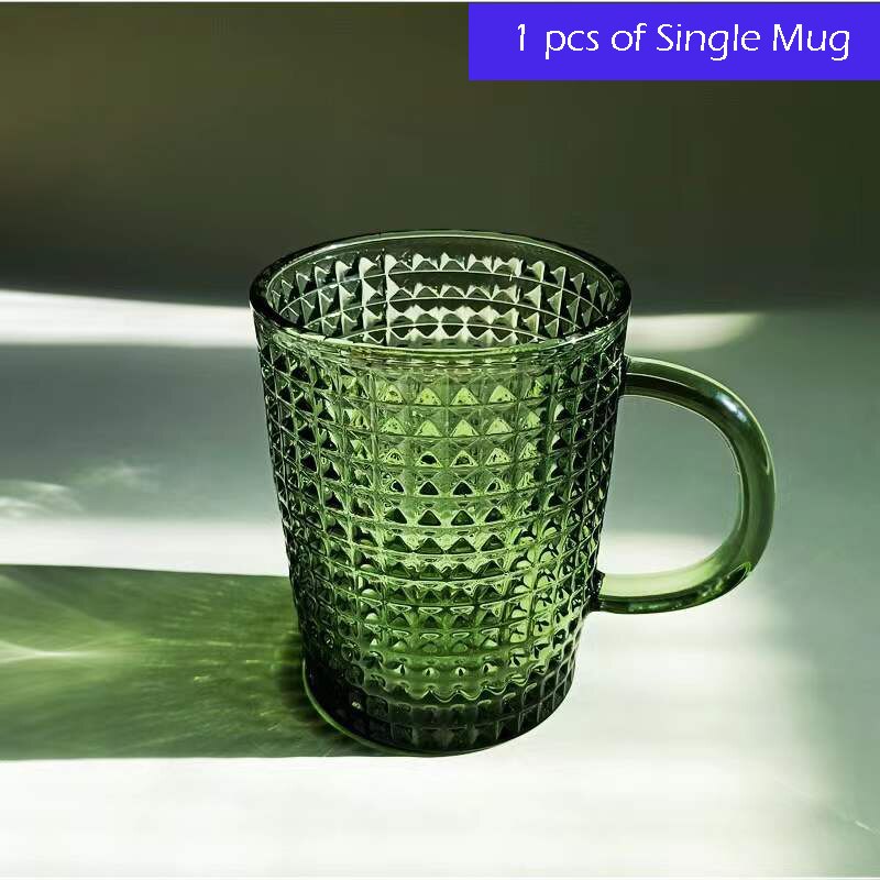 Tasse à café et soucoupe Vintage en verre gaufré de 250ml, verres à vin vert foncé, tasse à thé rétro, verres pour Bar à la maison, assiette ronde: 1pcs of Single mug