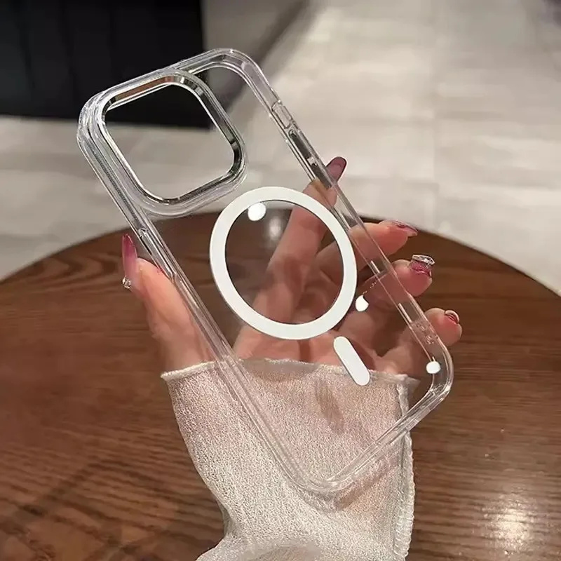 Wireless Magnetic Cover for Apple Magsafe Case Iphone 11 12 13 15 16 Plus 14 Pro Max 13 Mini Clear Acrylic Cases
