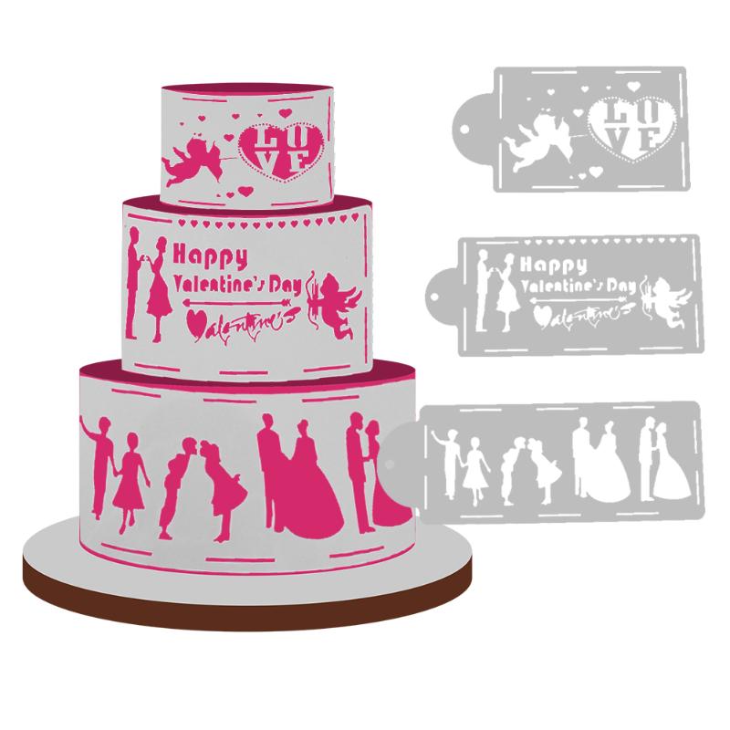 4 stks/set Wedding Cake Stencil voor Cake Side Decoratie Cookies Stencil Fondant Plastic Template Mold Wedding Cake Side Decor