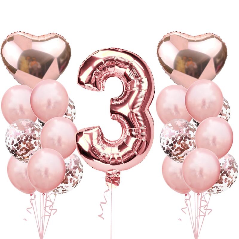 Søde 1st fødselsdag rose guld tal balloner 2 3 4 5 6 7 8 9 års fødselsdagsfest dekorationer børn konfetti ballon børns xn