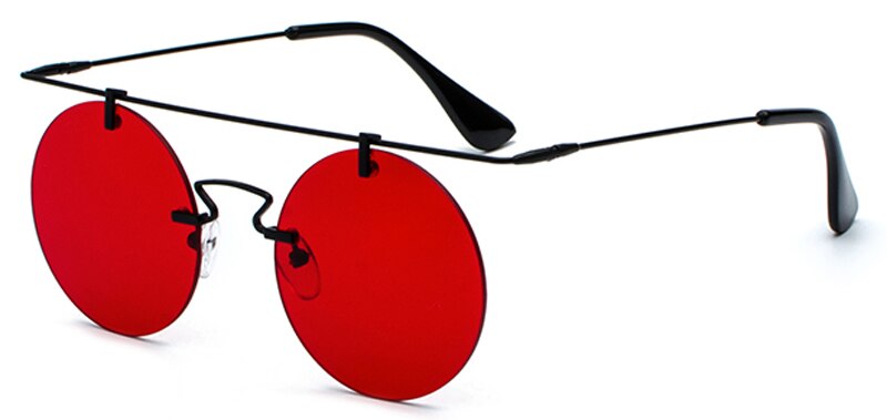 Peekaboo retro runde sonnenbrille männer randlose Gold schwarz gelb frauen rot linse sonnenbrille unisex Jahrgang flache oben metall: Schwarz mit rot