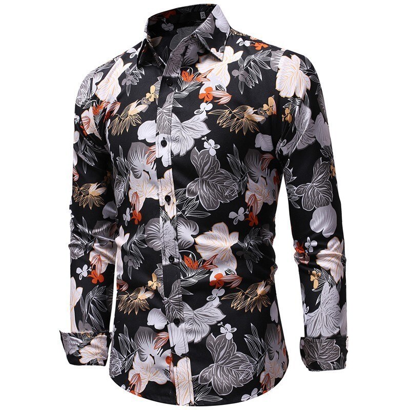 hommes automne casual imprimé chemise homme à manches longues Floral imprimé chemise Slim Fit fleur chemise hauts M-3XL