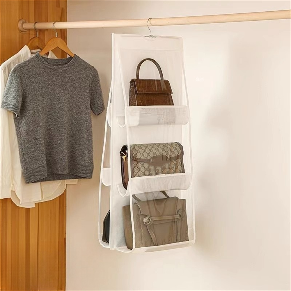 Organisateurs de placard suspendus pour sac à main ou sac à main, 6/8 grilles, cintre Transparent pour vêtements et soutien-gorge, rangement sur le mur, 1 pièce