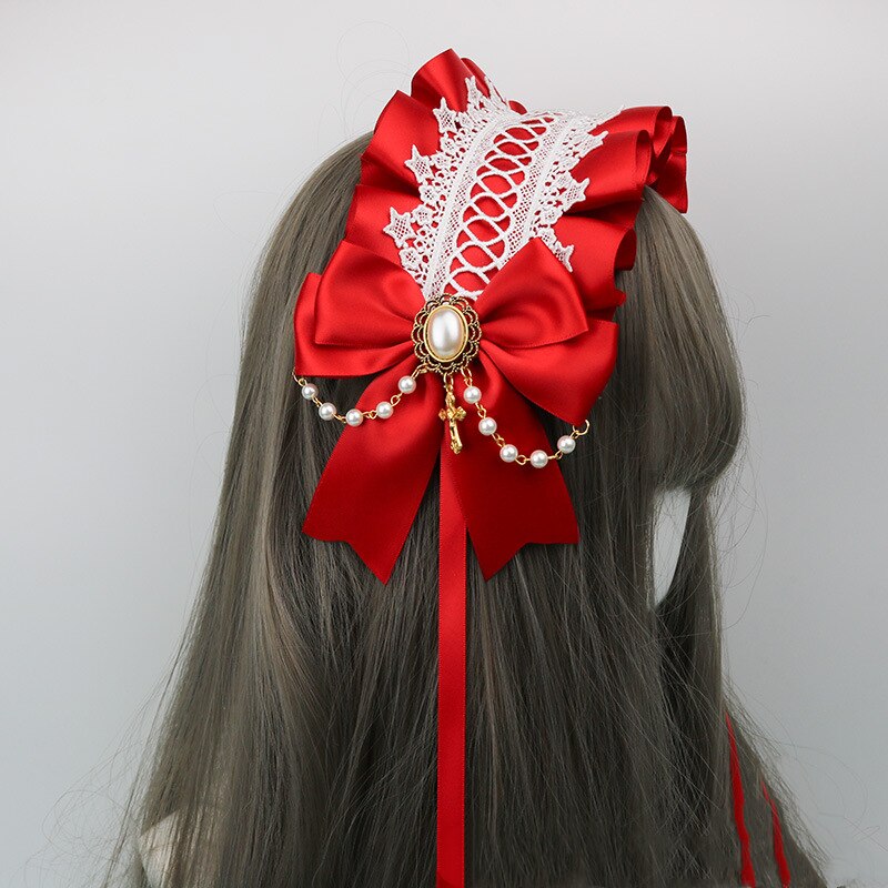 Coiffure de demoiselle d'honneur gothique, bandeau avec nœud en dentelle, croix d'ange foncé, doux Cosplay, accessoires pour cheveux Anime
