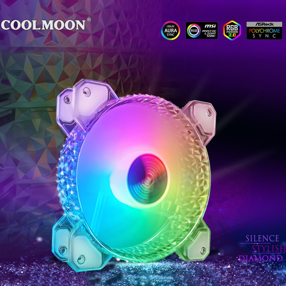COOLMOON 12cm 6pin PC Case Fan Heatsink RGB Lighting Chassis 3/6 Cooling Fan with Controller