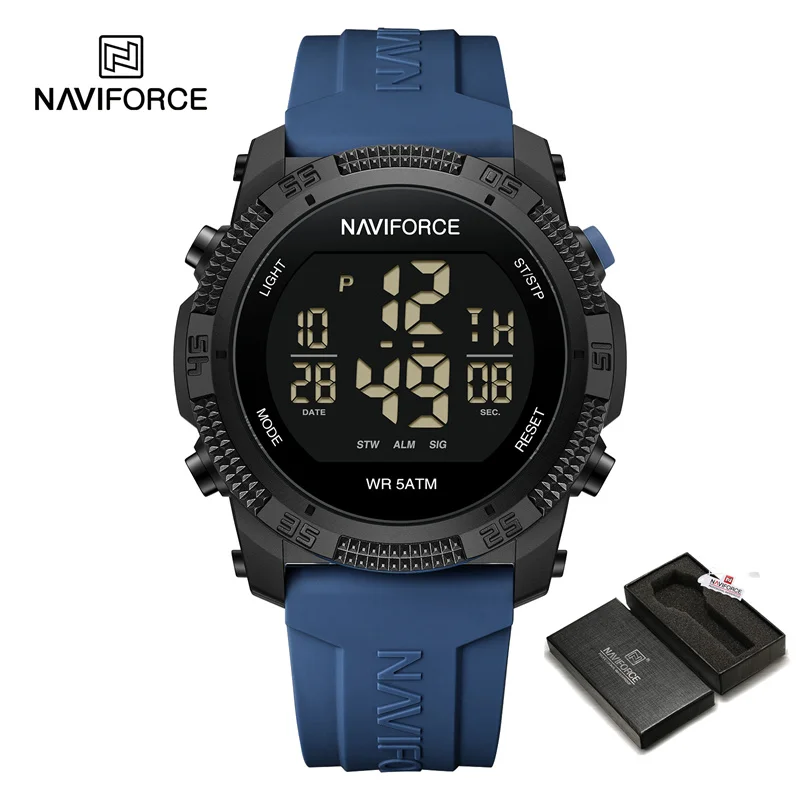 NAVIFORCE NF7104 Men's LCD Digital Casual Date and Week Alarm Waterproof Silicone Strap Electronic Watch: WHITE