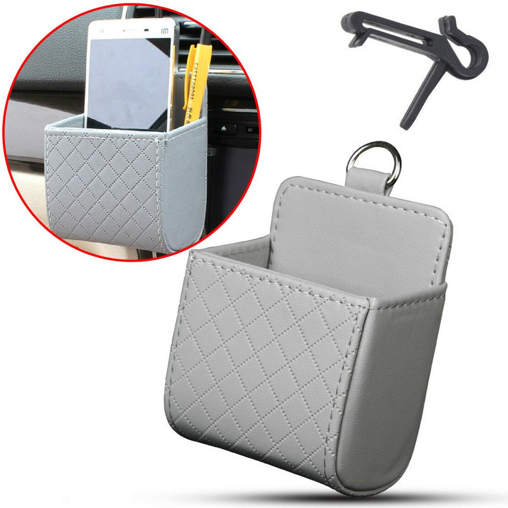 Eidran universele auto-luchtrooster pu-leren organizer opbergdoos telefoonvak tashouder grijs bruin beige zwart