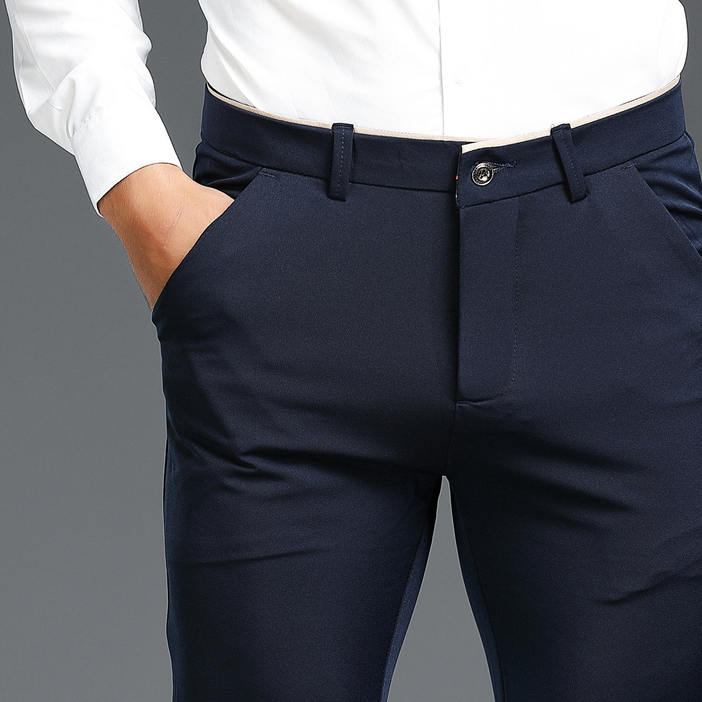 Business Casual Man Pants Slim Men's Solid Casuall Slim Zippered Business Pants Long Trousers 28-38