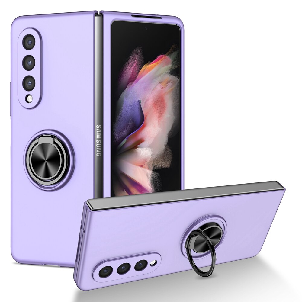 Para samsung galaxy z fold 3 5g caso de luxo zfold 3 ultra-fino cor sólida telefone capa anel suporte galaxy z fold3 casos: H