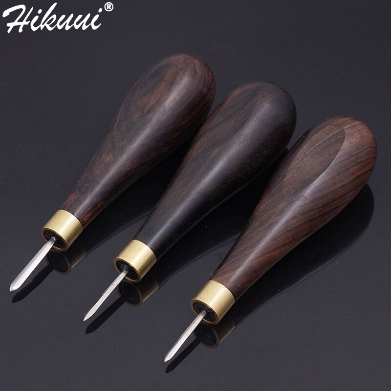 Leather Craft Awl 3mm 4mm 5-6mm DIY Leather Stitching Sewing Wooden Diamond Rhombus Awl Leathercraft Punch Tool
