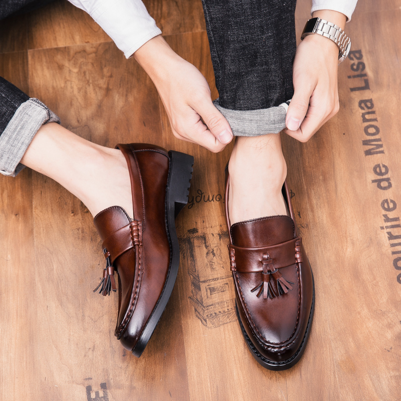 Rommedal heren loafers met kwastjes, leren schoenen voor heren, feest, bruiloft, heren plateauschoenen, casual schoenen, sapato masculino