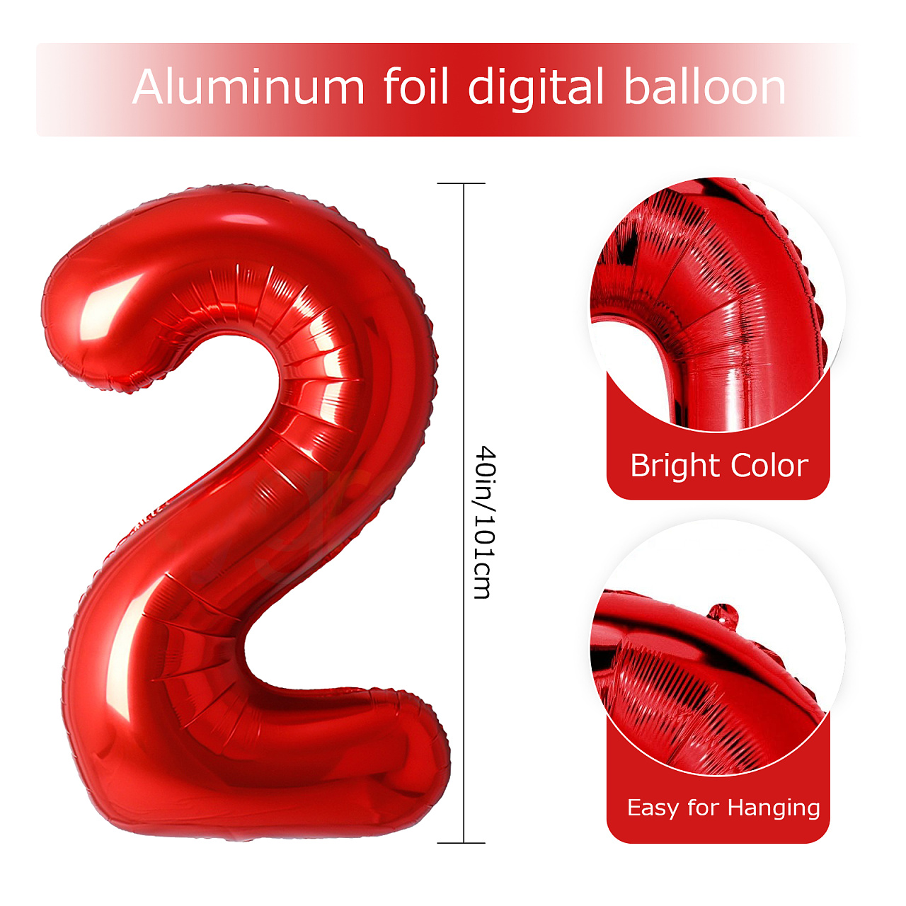 Globos de papel de aluminio rojo de 40 pulgadas, Globos con números de 0 a 9, decoración para de boda y feliz cumpleaños, Globos de figuras grandes para ducha