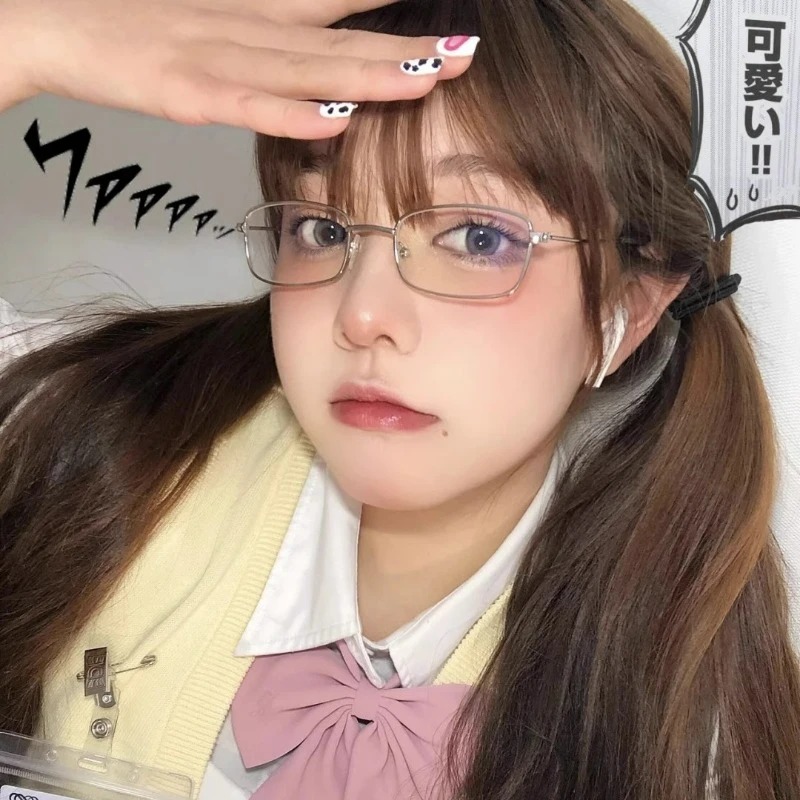 Gafas con montura cuadrada de Metal Harajuku Y2K, gafas pequeñas Retro para mujer, gafas de cristal japonesas para niñas, gafas decorativas antiazules