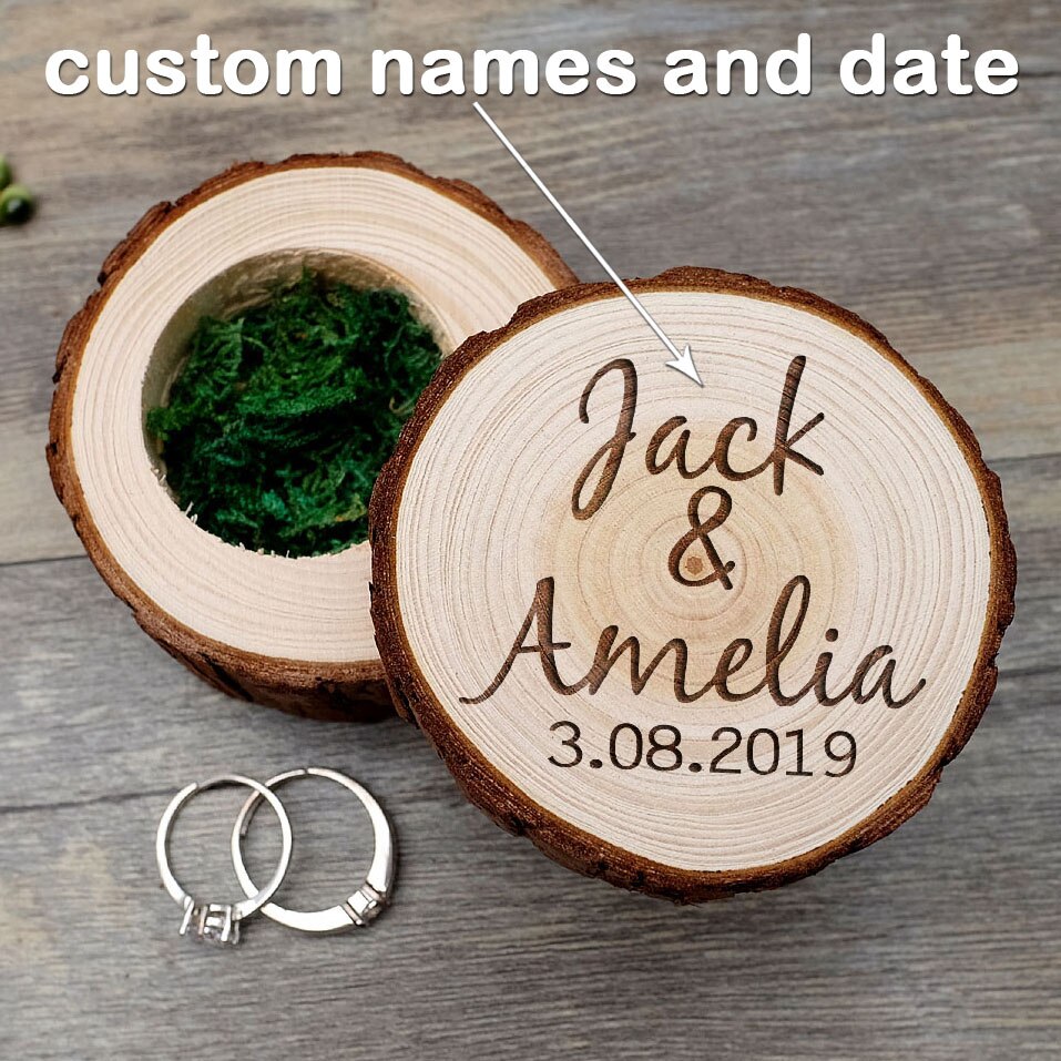 Rustic Wedding Ring Box - Natural Wood - Personalized Engagement Holder - Ring Bearer Box: No.2 / Large