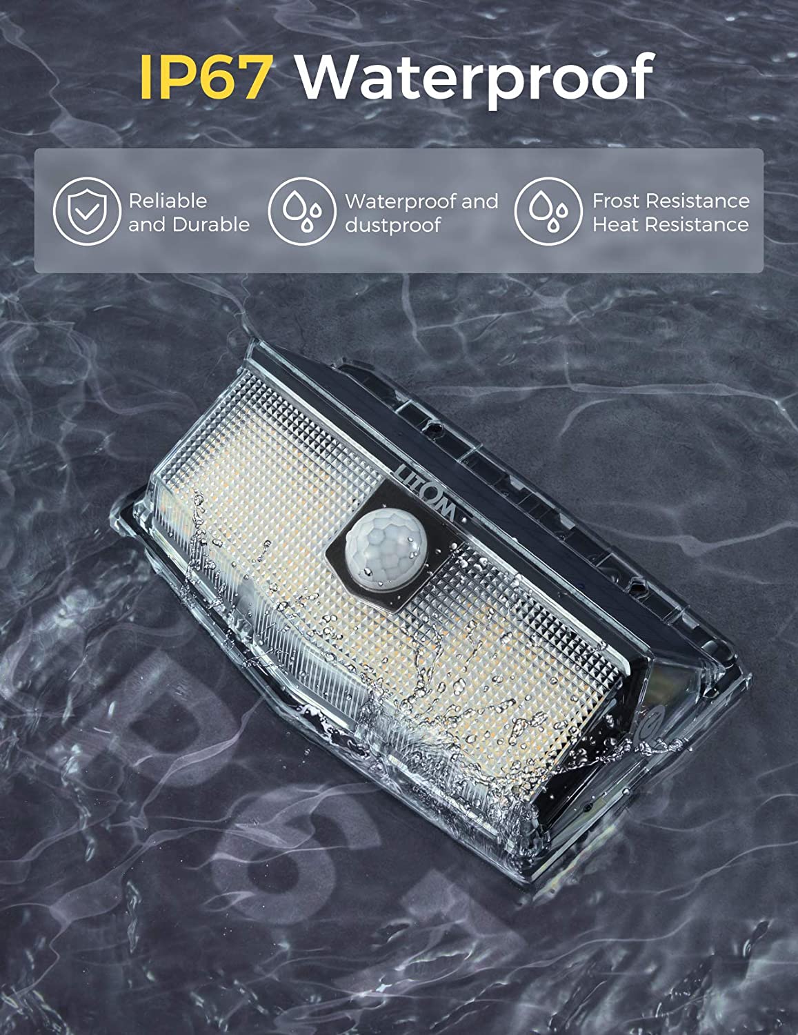 Upgraded Touch Switch Solar Lights 2PCS LITOM 300 LED Solar Lights PIR Motion Sensor Lights IP67 Waterproof 4 Intelligent Modes