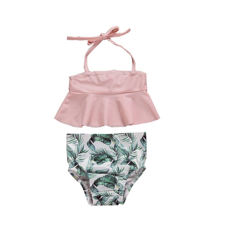 2 stk baby kid pige blomster badetøj lyserøde tank toppe blade print shorts badedragt bikini badetøj sæt 1-6t