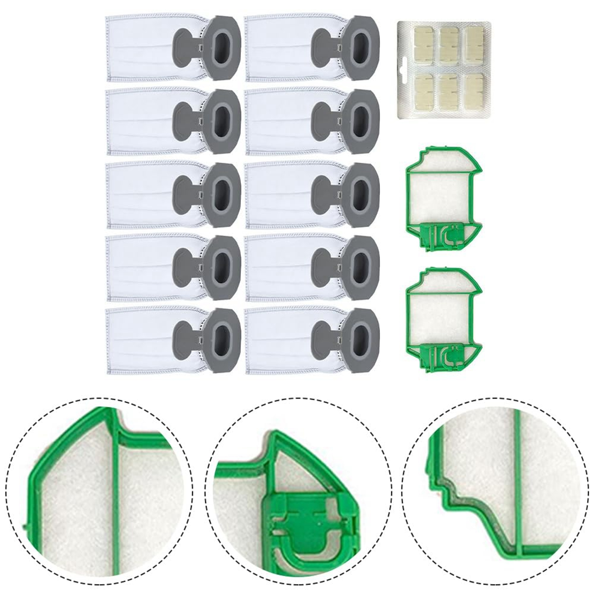 Voor Vorwerk Kobold Vk7 Fp7 Draadloze Stofzuiger, 10 Stofzakken, 2 Voorfilters, 1 Geurtabletten/-Sticks.
