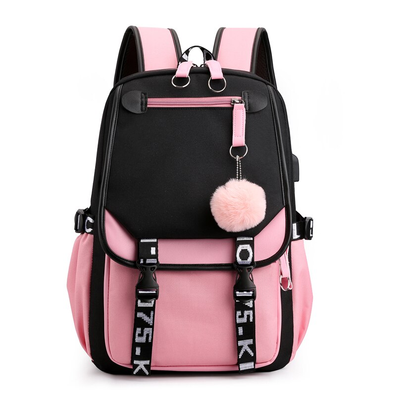 BPZMD Women girls School Backpacks Anti Theft USB Charge Backpack Waterproof Bagpack School Bags Teenage Travel Bag: Style 5