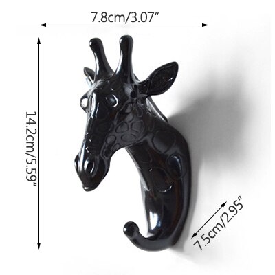 Hanger sleutelhaak multifunctionele amerikaanse kledinghaak houder decoratieve haak dierenhaak muur huishoudelijke naadloze klevende haak: Zwarte giraf