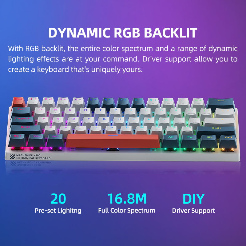 Machenike K500-B61 Mini klawiatura mechaniczna 60% Form Factor 61 klawiszy Klawiatura do gier Przewodowa pełna klawiatura z możliwością wymiany podczas pracy Podświetlana RGB