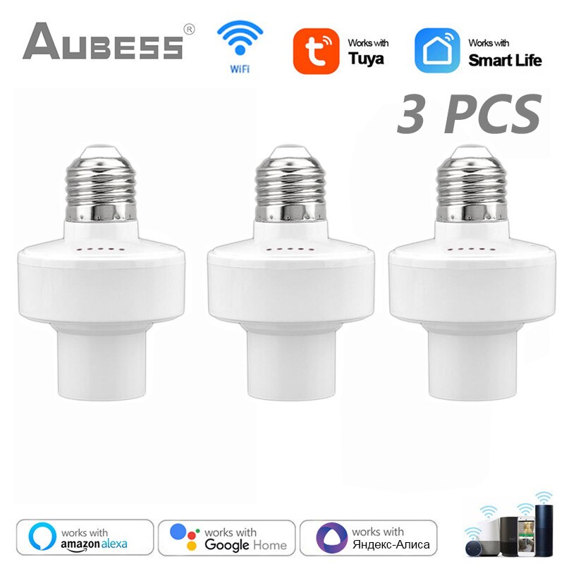 E27 WiFi Smart Lamp Holders Base Tuya/Smart Life Control Wireless Light Bulbs Adapter Works With Alexa Google Home Smart Home: 3 PCS