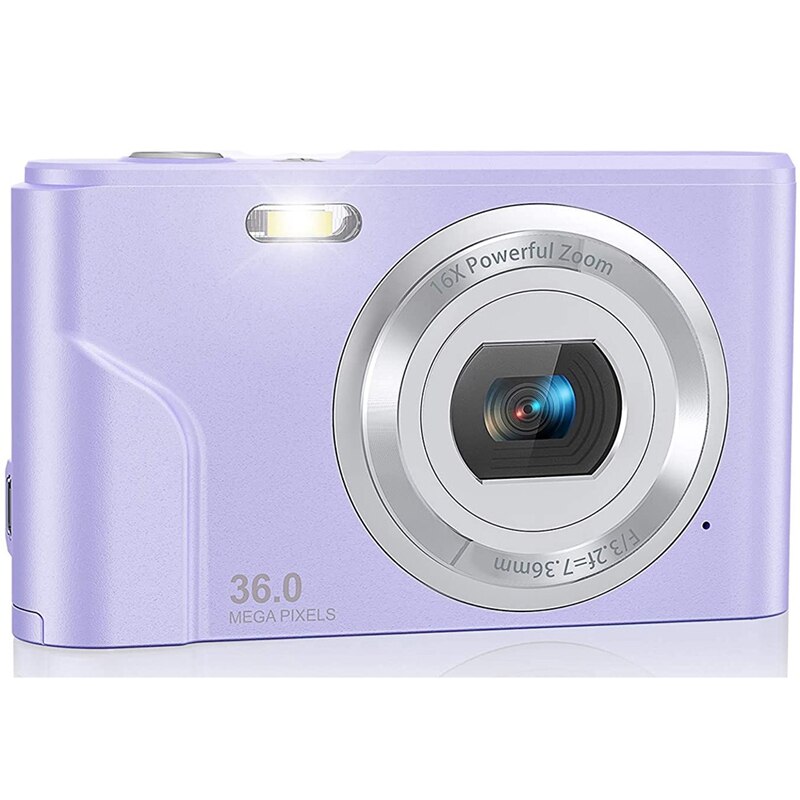 1080P 36.0 Mega Pixels Digital Camera with 16X Digital Zoom, LCD Screen, Portable Mini Cameras for Students Teens: purple