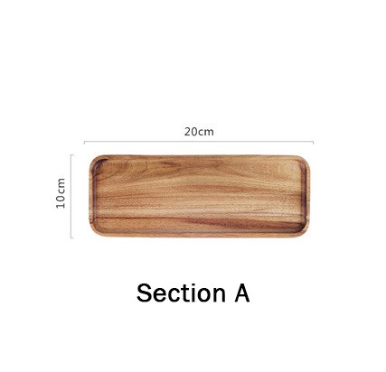 Platos de Acacia para comida, vajilla de madera de 4 tamaños, para servir, vajilla Rectangular completa, 24 piezas, juego de platos para comedor: Section A