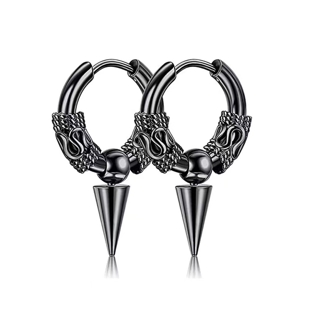 1 par de pendientes vikingos de acero inoxidable Punk, pendientes de aro de tótem de círculo redondo para hombres y mujeres, Huggie Hip Hop de 12mm, 14mm y 16mm: Gris / Color amarillo claro