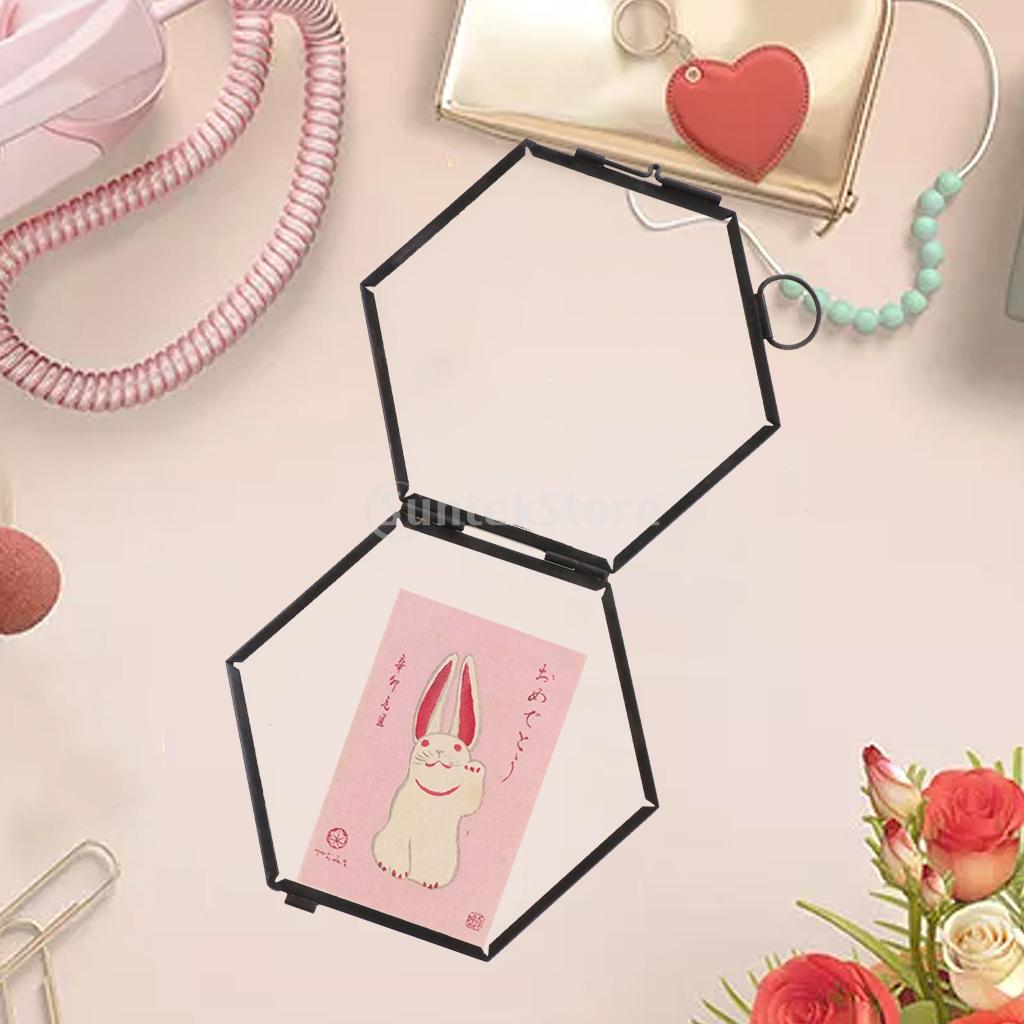 Hanging Metal Glass Vintage Hexagon Photo Picture Frame Keepsake 8.8x8.5cm