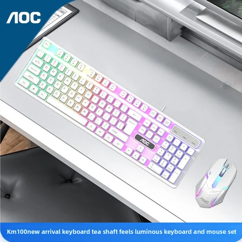 Mechanical Feel Keyboard Mouse Set for Desktop Office Gaming Computer AOCKM100 Luminous Computer Peripherals Combo