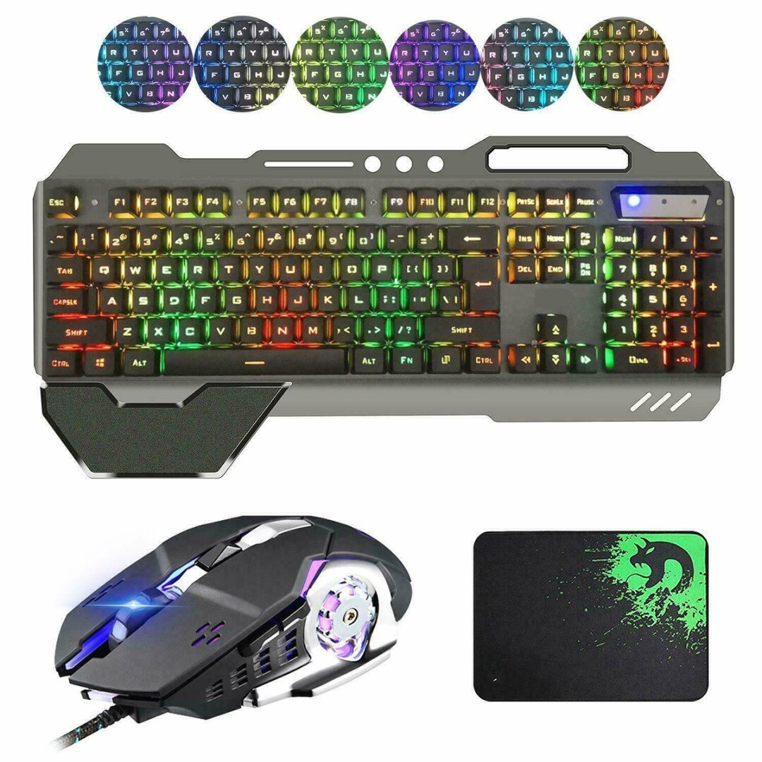 PC Rainbow Colorful LED Illuminated Backlit Gamer USB Wired Gaming Keyboard Mouse Set RGB LED for PC Laptop PS4 Slim Xbox One