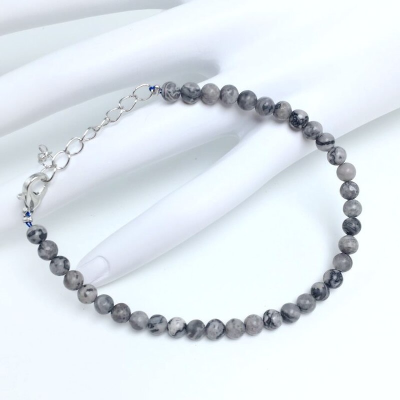 Pulsera de energía de cuentas de Chakra para mujeres y hombres, brazaletes de sodalita blanca turquesa, piedra de ágatas redondas naturales, joyería de Yoga hecha a mano, 4mm: PLATEADO