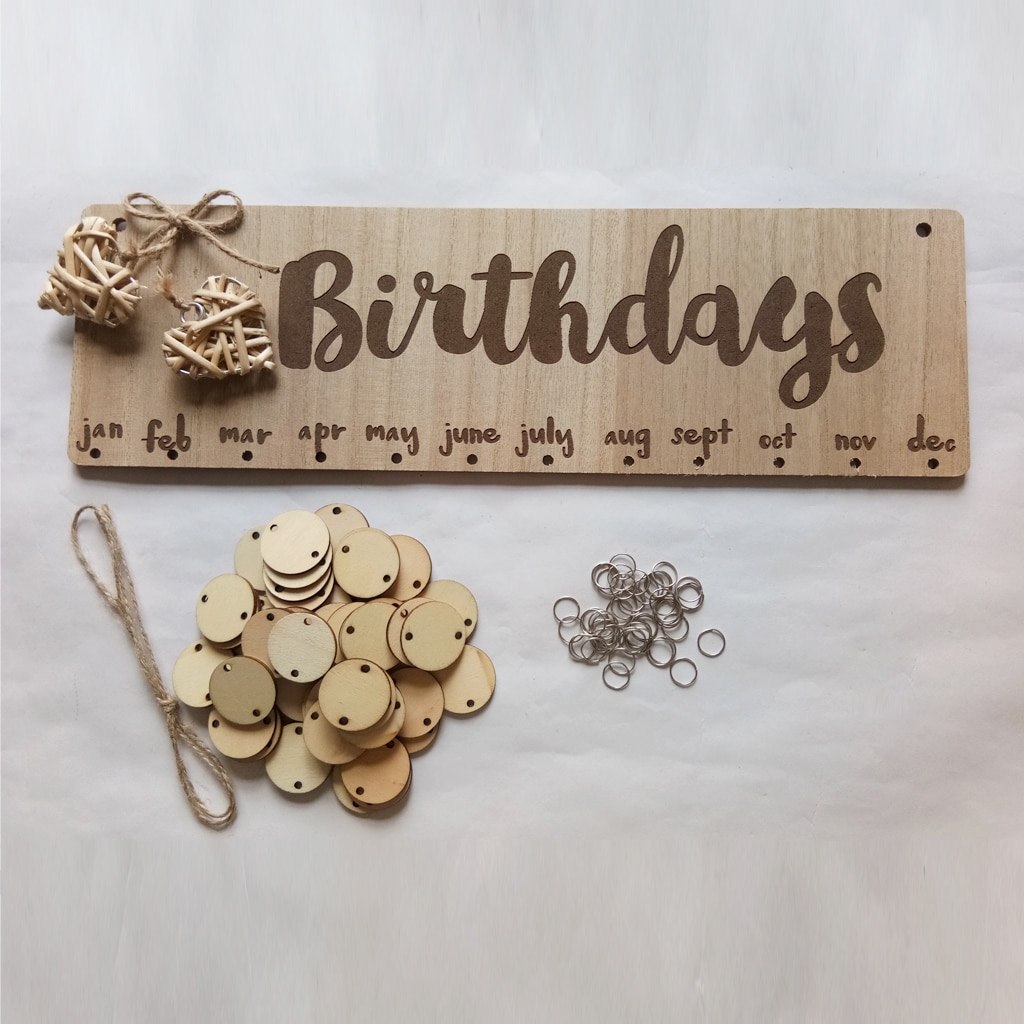 Calendrier de rappel d'anniversaire en bois, pour la famille et les amis, Plaque murale suspendue, signe,
