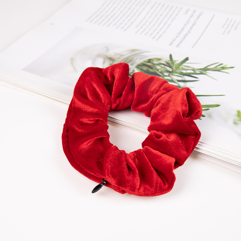 Visier geheimes Haar mit Reiß verschluss Tasche Krawatte Haar Scrunchie Reise Umleitung Stash Safe Container: Rot