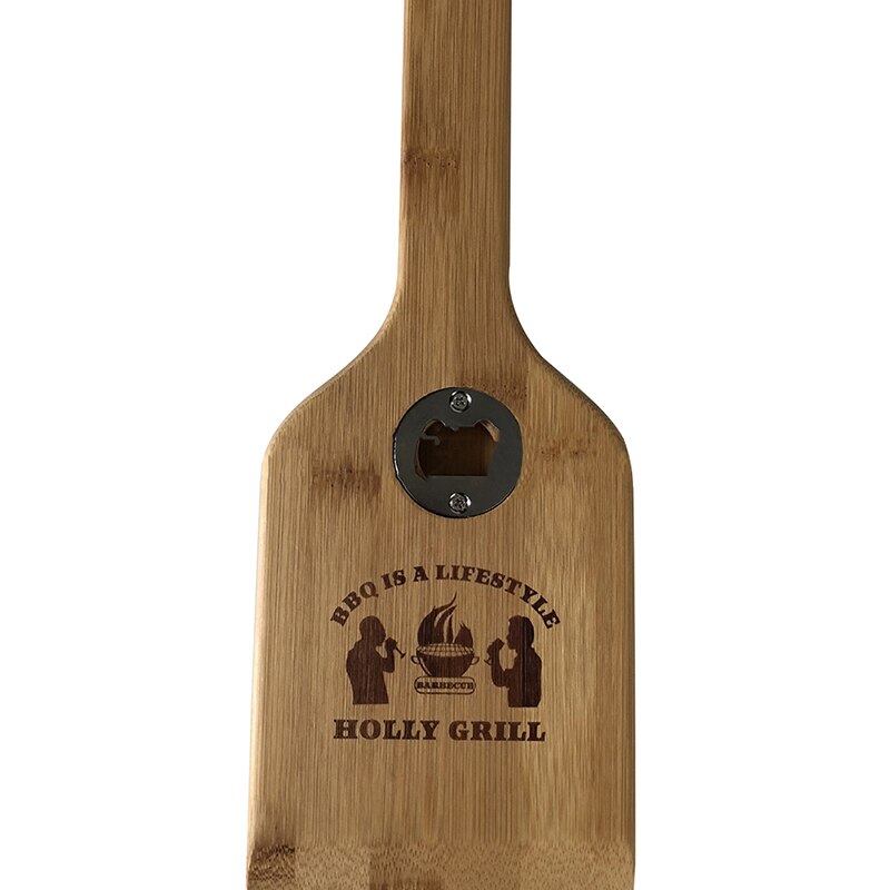 Parrilla de barbacoa pala de madera herramienta de limpieza de roble rascador multifuncional abridor de botellas limpio e higiénico