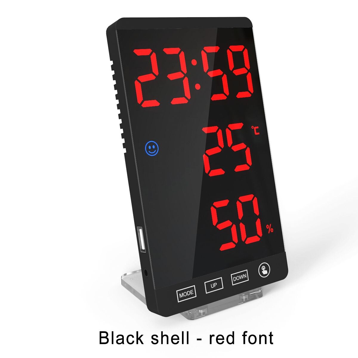 Large Touch LED Digital Alarm Clock With USB Charging Port Snooze Magnet Adsorption Mirror Alarm Clock 4 Brightness Adjustment: Black Red US