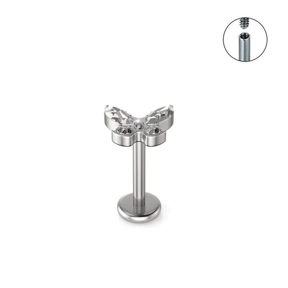 G23 joyería de titanio oreja Stud mariposa CZ piedras labio nariz Piercing pendiente cartílago de la oreja Tragus anillos para mujeres Daith: Castaño / Color amarillo dorado claro