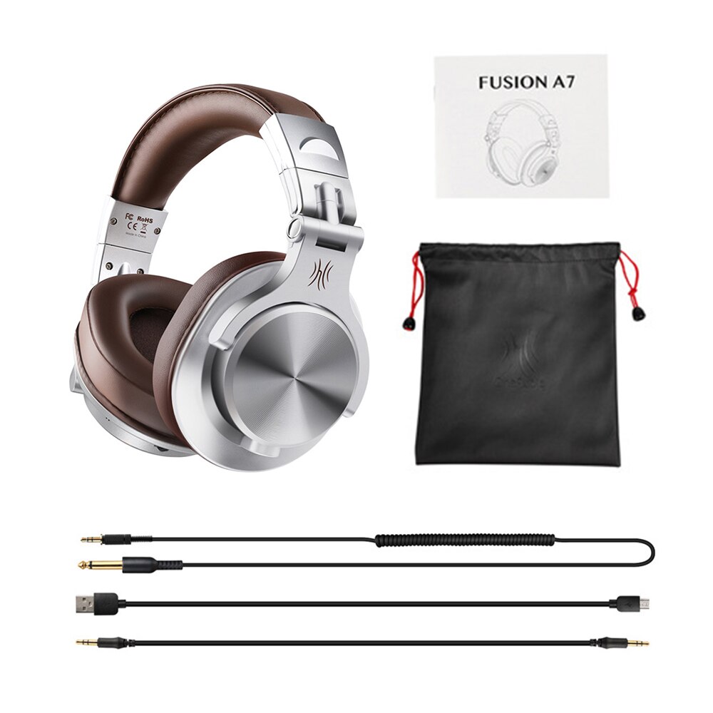 Wireless/ Wired Musical Instrument Monitor Headphones Wired Headset with 3.5mm & 6.5mm Audio Cables DJ recording headphone:  Brown (A70)