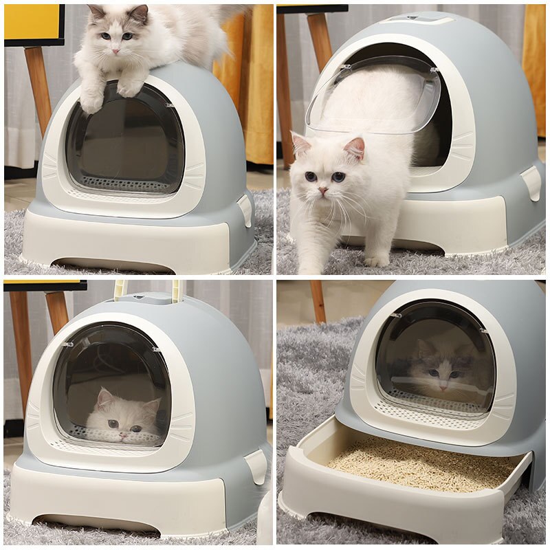 Caja de arena para gatos, cajón totalmente cerrado, plato para arena