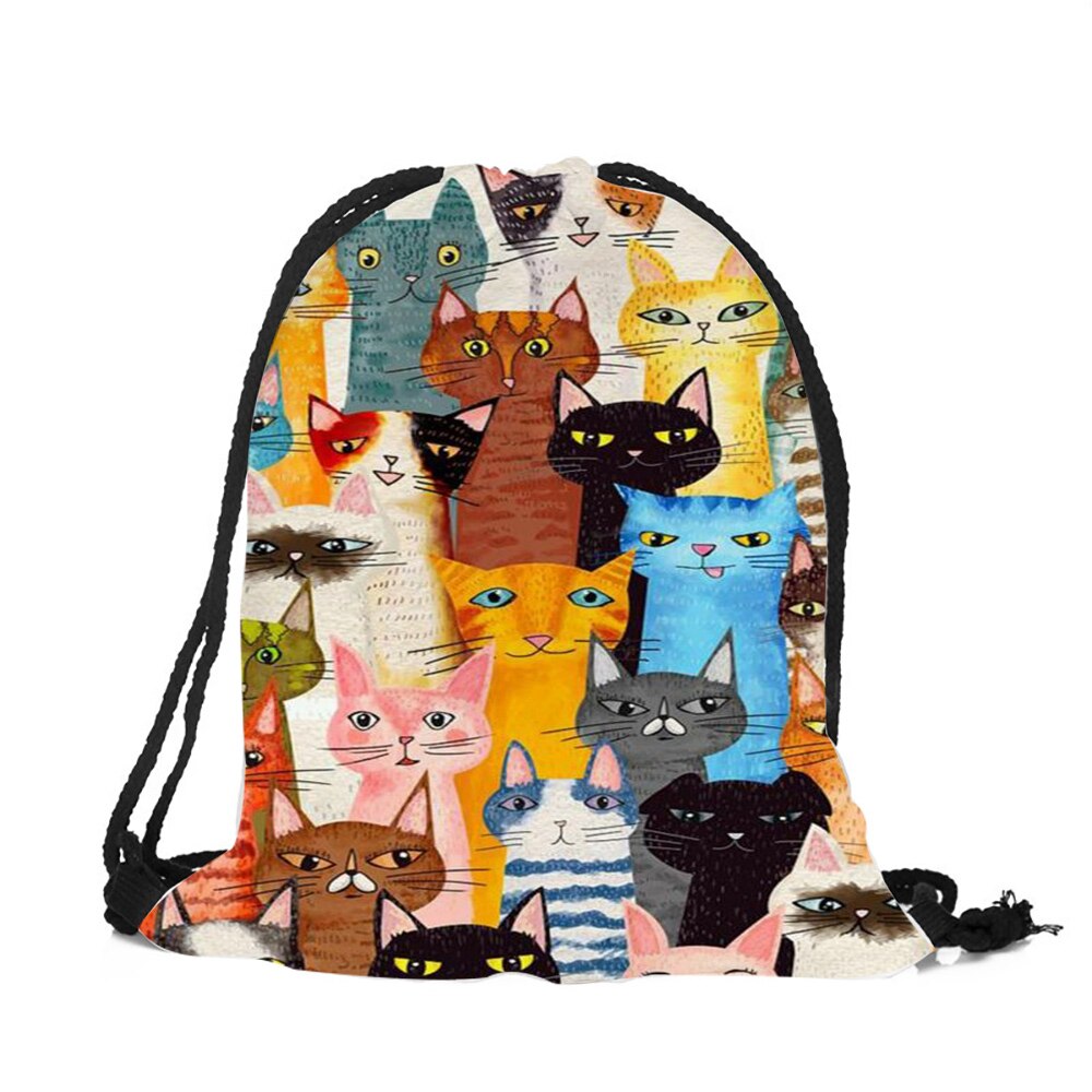 Populares bolsos con cordón para dibujo de huesos de gatito para niños y niñas, mochilas escolares, morrales de viaje, bolso de hombro