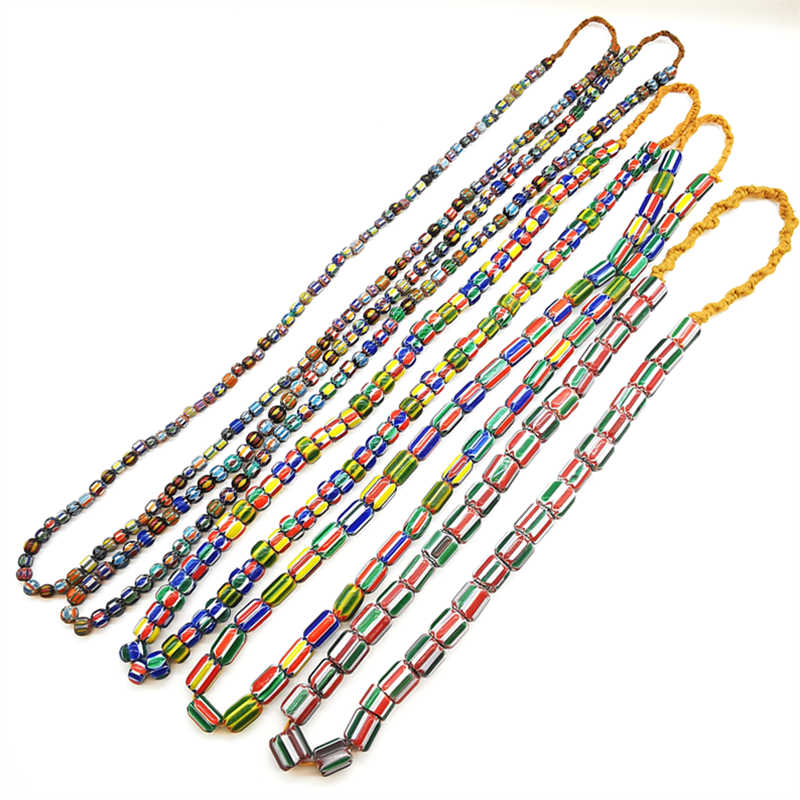 TSB0199 Nepal Hand Colorful Striped Lampwork Beads Strand Antiqued Trade Glass Bead
