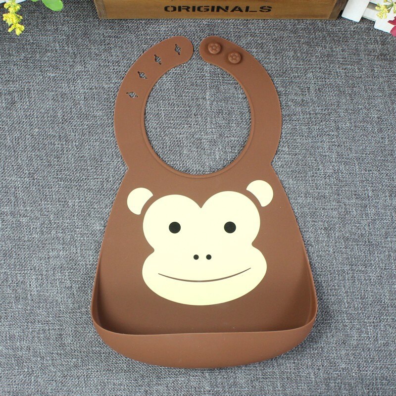 Baby's Bibs Waterproof Soft Edible Grade Silica Gel Saliva Towel Dining Pocket: bib brown monkey