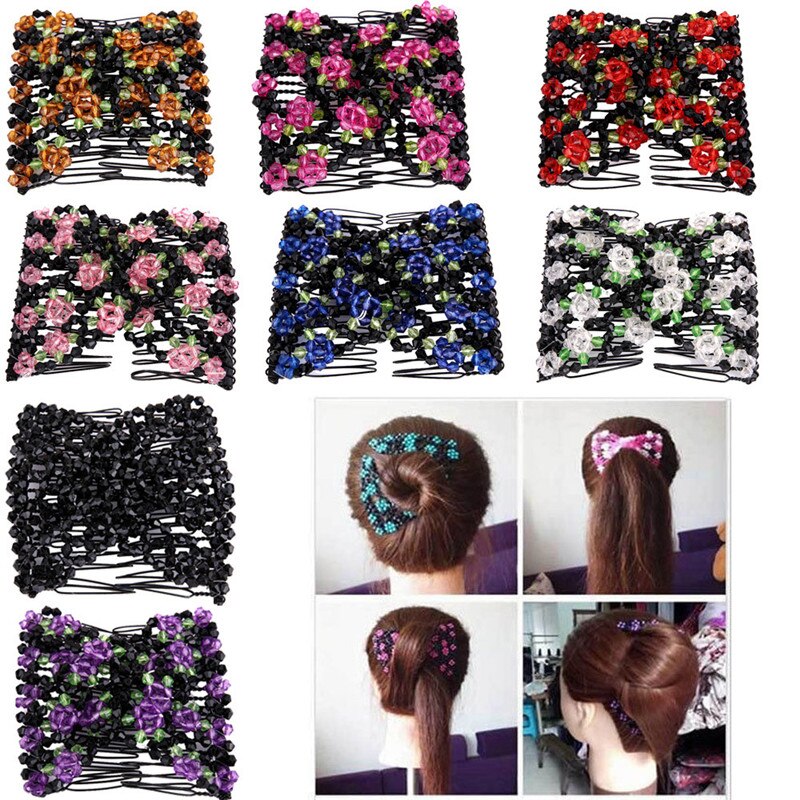 Accessoires de coiffure de dames perles magiques élasticité Double peigne à cheveux pince accessoires de coiffure extensibles