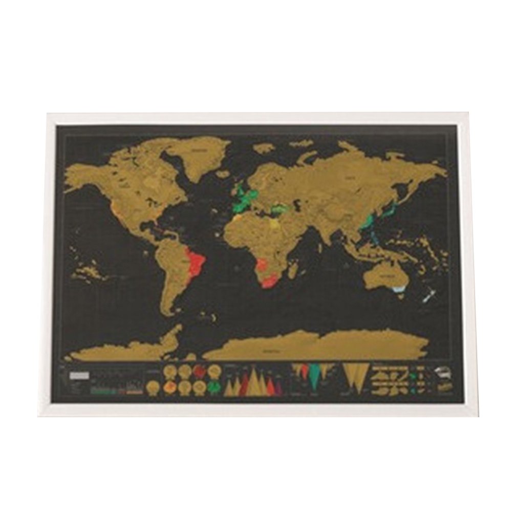 Scratch Map World Map Semi-manual Hanging Gilt Sheet Complex Geographical Detail Black Background