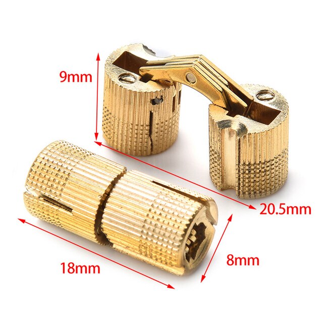 Bisagras de muebles de latón de cobre de 8-18mm, bisagras de puerta invisibles ocultos para gabinete oculto cilíndrico para caja de de Hardware: 1