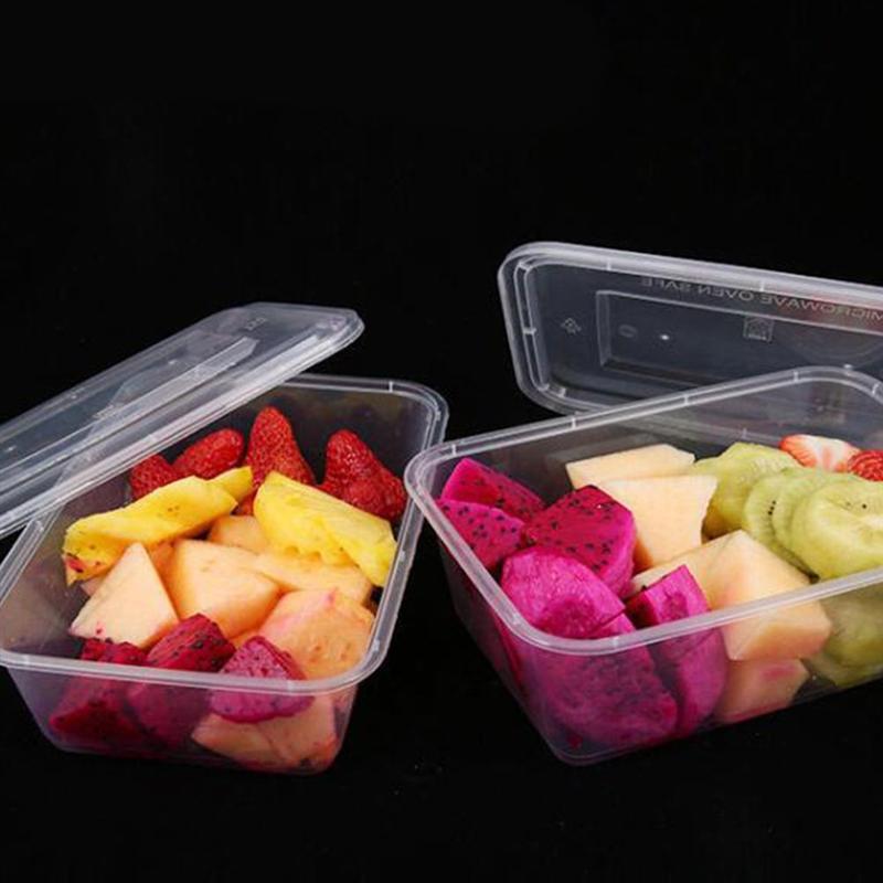 50pcs Transparent Fruit Carry Out Box Disposable Salad Meal Containers Food Storage Box Take Out Packing Box (1000ml)