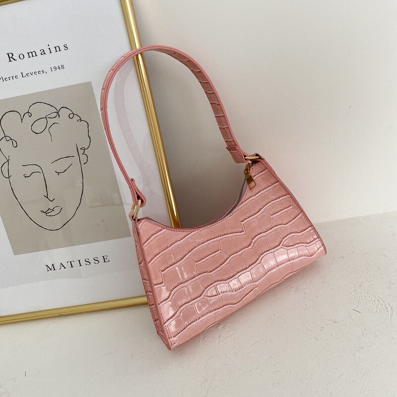 Bolso de compras exquisito para mujer, bolsos grandes de hombro informales Retro, bolso de mano con cadena de Color sólido de cuero para mujer: Rosa
