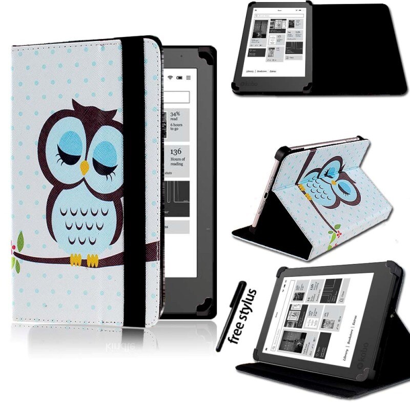 KK&LL para Kobo Glo HD, Kobo Touch 6 "/Touch 2,0 ) Kindle Tablet-cuero Tablet Folio funda inteligente + Stylus: Sleeping Owl