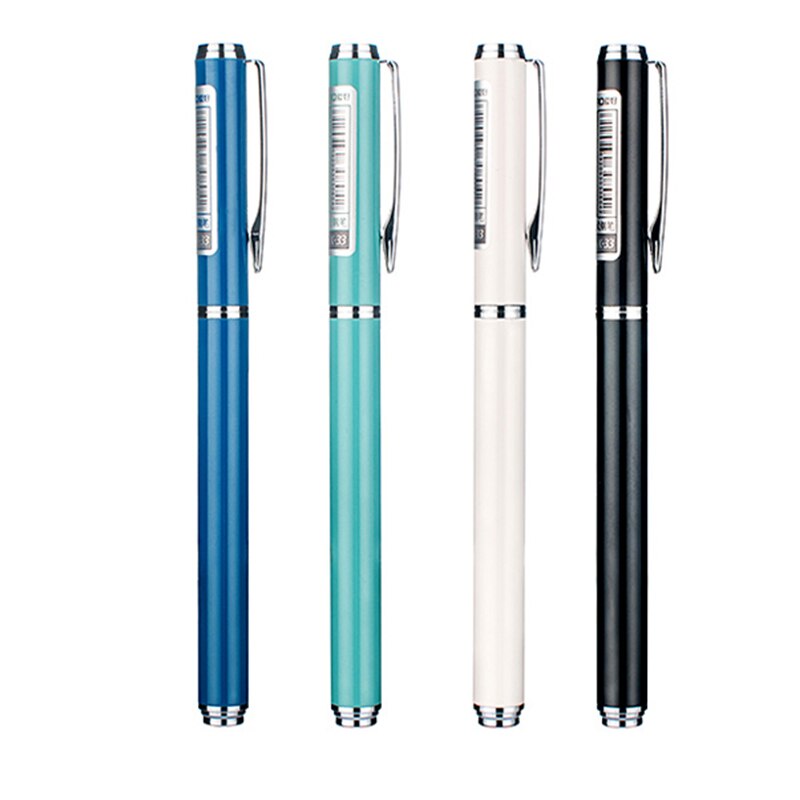 Pluma estilográfica de Clip plateado de 1 pieza, negra, blanca, azul, verde, para elegir, Punta pequeña de 0,38mm, bolígrafos de tinta metálica para escribir para estudiantes